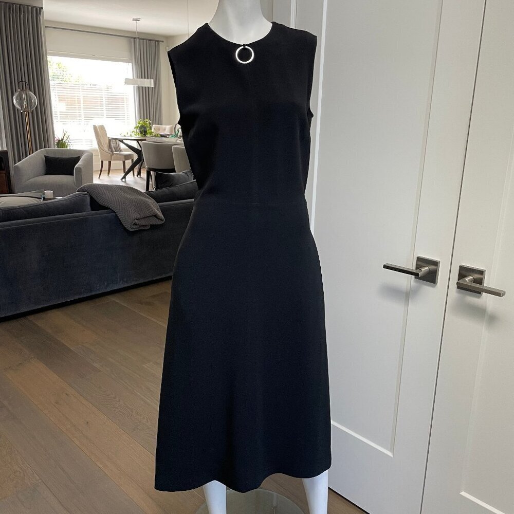 Stella Mccartney Designer Slvless Midi Dress Silver Metal Hardware Black Sz 42